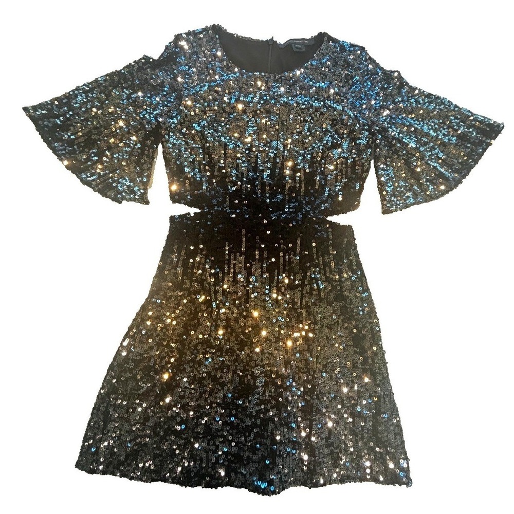 French Connection Disco Glam Prom Party Sequin Cut Out Cocktail Dress
